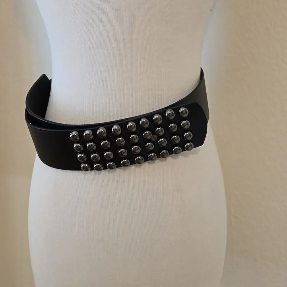 Balibelts Studio Black‎ Leather Silver Studded  Belt Small NWOT!